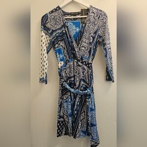 INC International Concepts Navy and White Paisley Dress